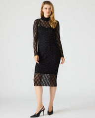 VIVIENNE Black Studded Lace Women's Mock Neck Midi Dress | Steve Madden discount