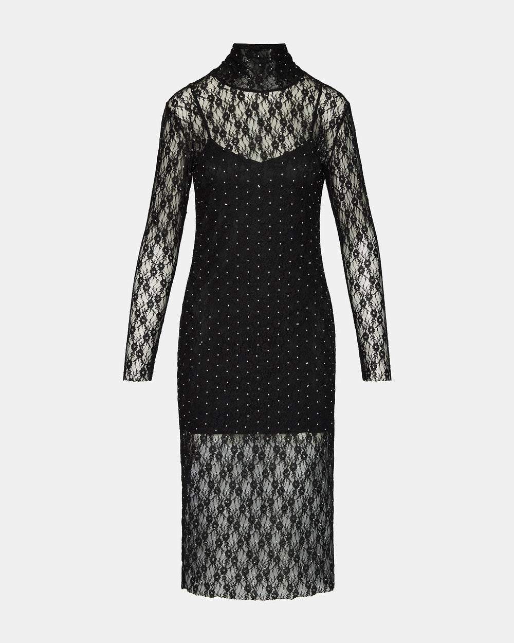 VIVIENNE Black Studded Lace Women's Mock Neck Midi Dress | Steve Madden discount