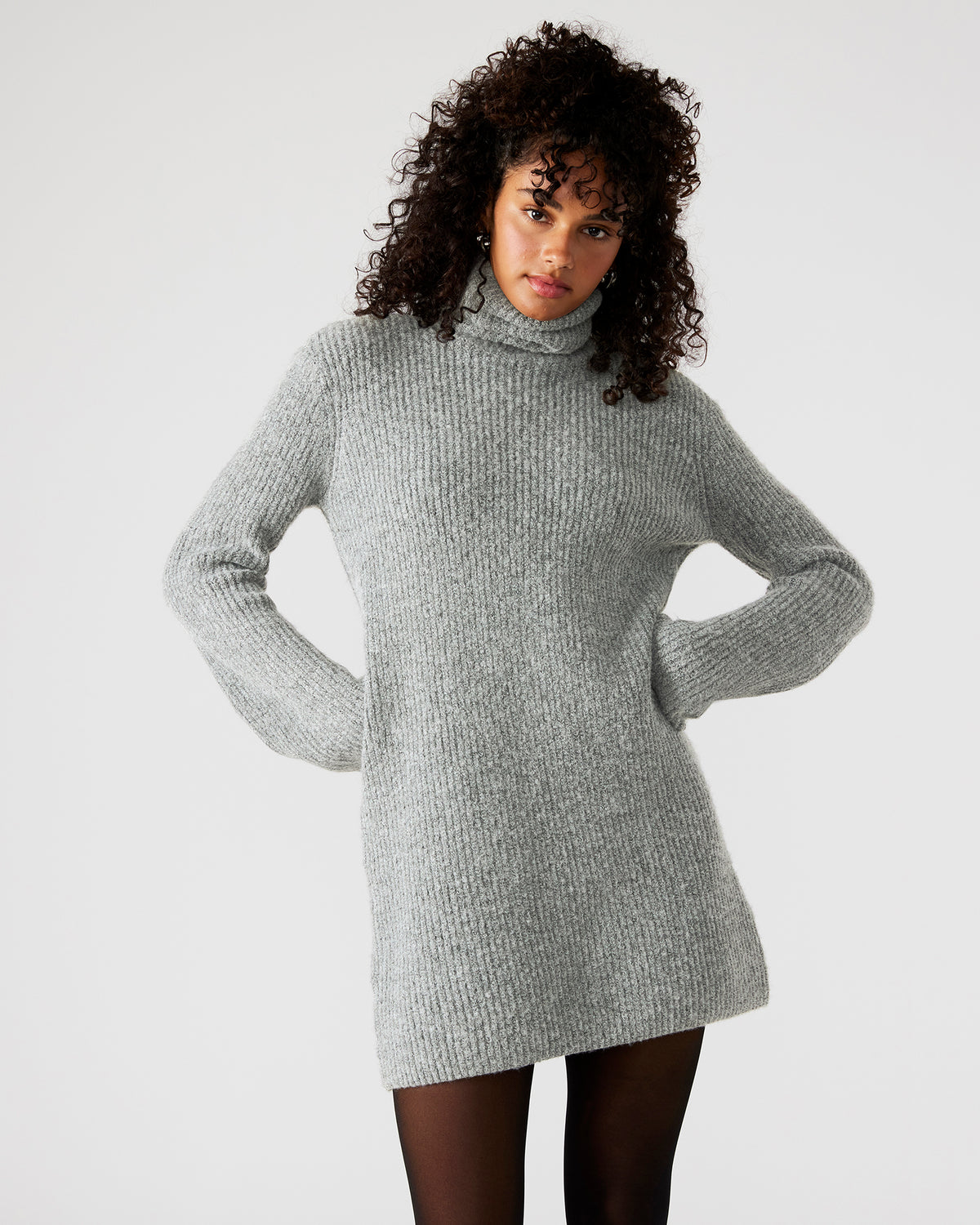 ABBIE Sweater Dress Grey | Mini Turtleneck Flared Sleeve Dress | Steve Madden online