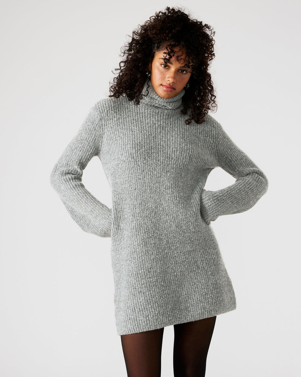 ABBIE Sweater Dress Grey | Mini Turtleneck Flared Sleeve Dress | Steve Madden online