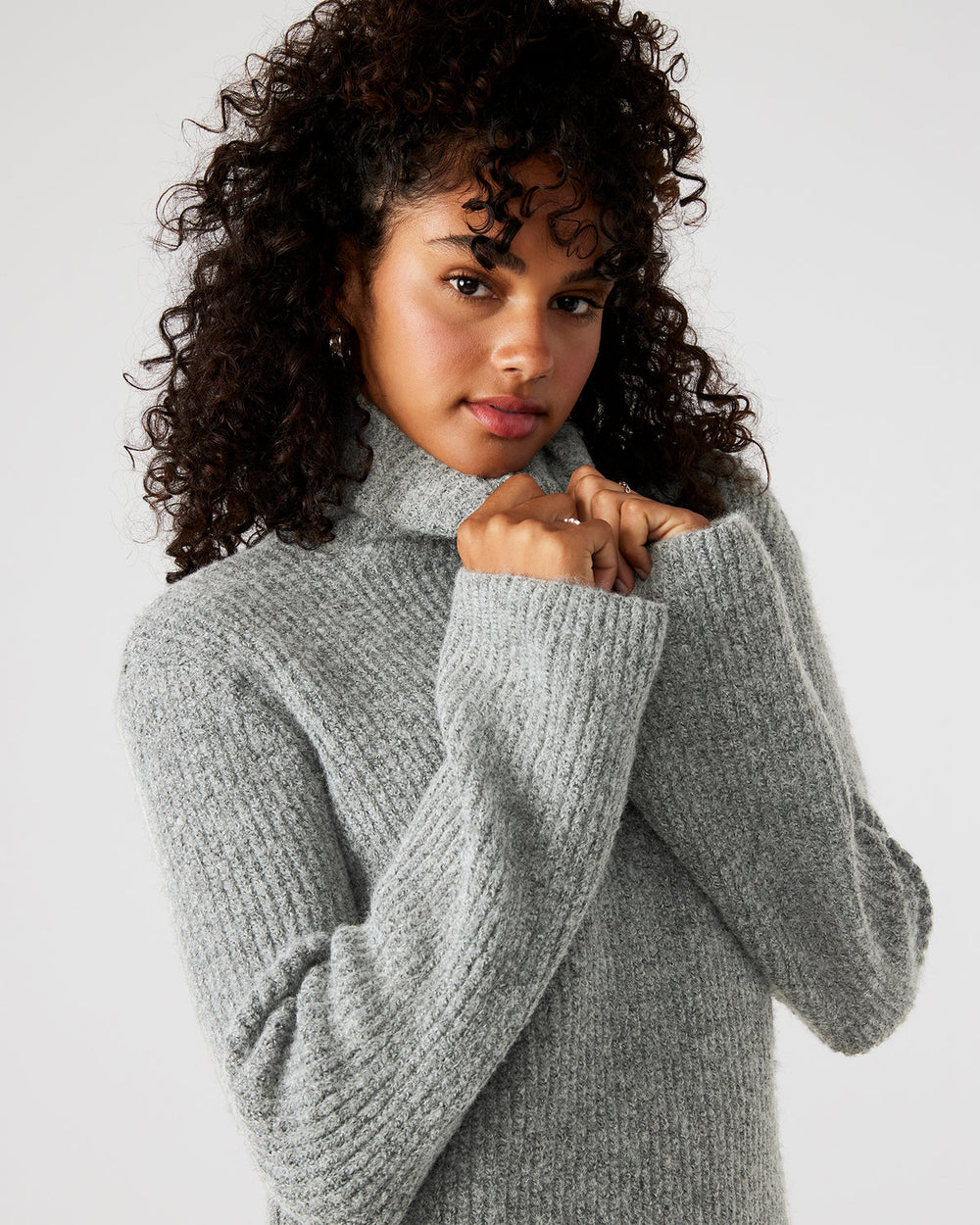 ABBIE Sweater Dress Grey | Mini Turtleneck Flared Sleeve Dress | Steve Madden online