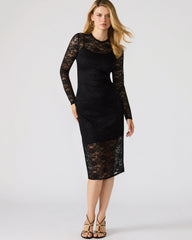 HAILEE Lace Black Long-Sleeved Mesh Pull-On Mock Neck Midi Women's Dress | Steve Madden US