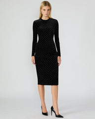 HAILEE Black Studded Velvet Long-Sleeved Pull-On Mock Neck Midi Women's Dress | Steve Madden Sale