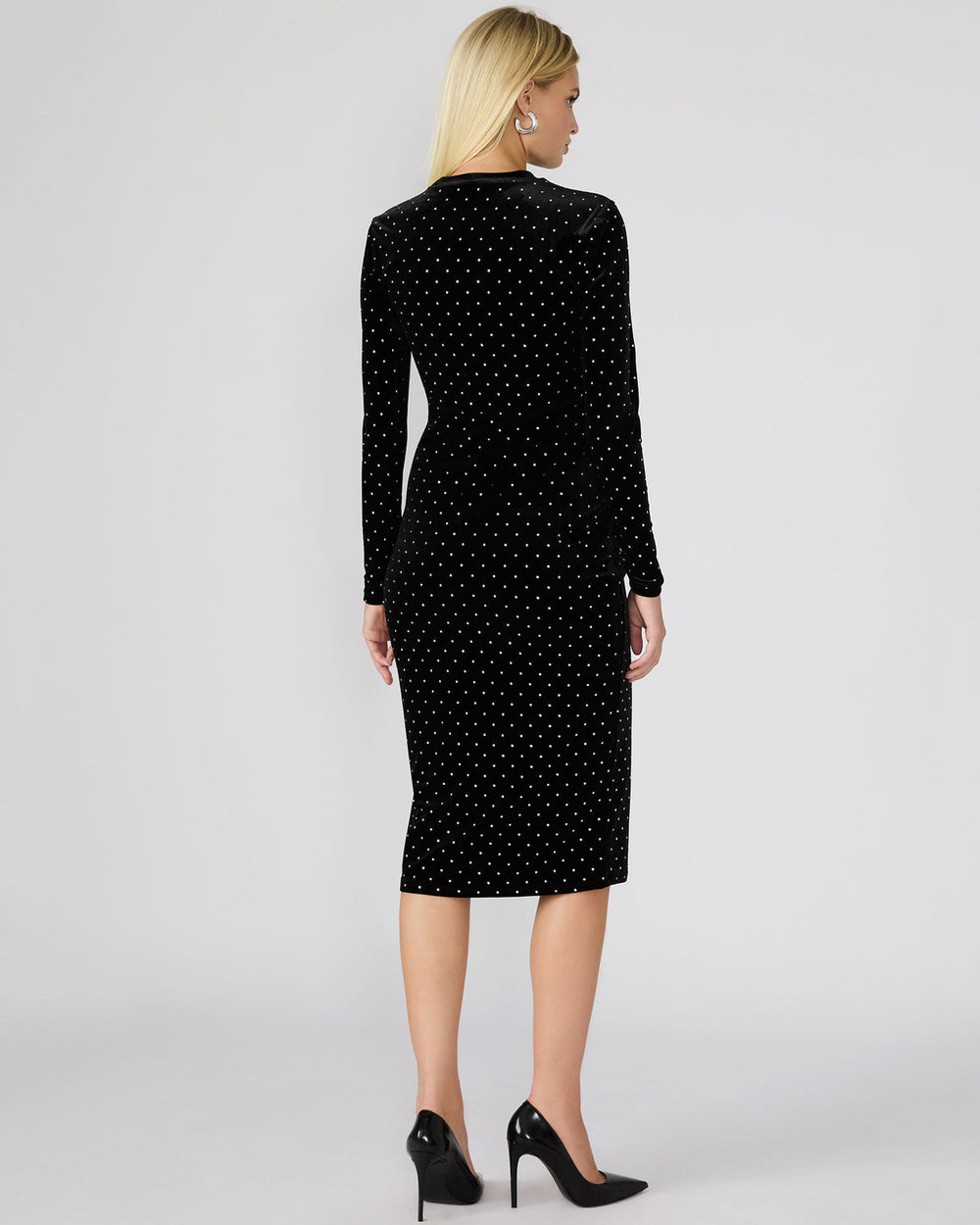 HAILEE Black Studded Velvet Long-Sleeved Pull-On Mock Neck Midi Women's Dress | Steve Madden Sale