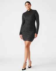 KRISTA Black Women's Long-Sleeved Bodycon Rhinestone Mini Dress | Steve Madden for Sale