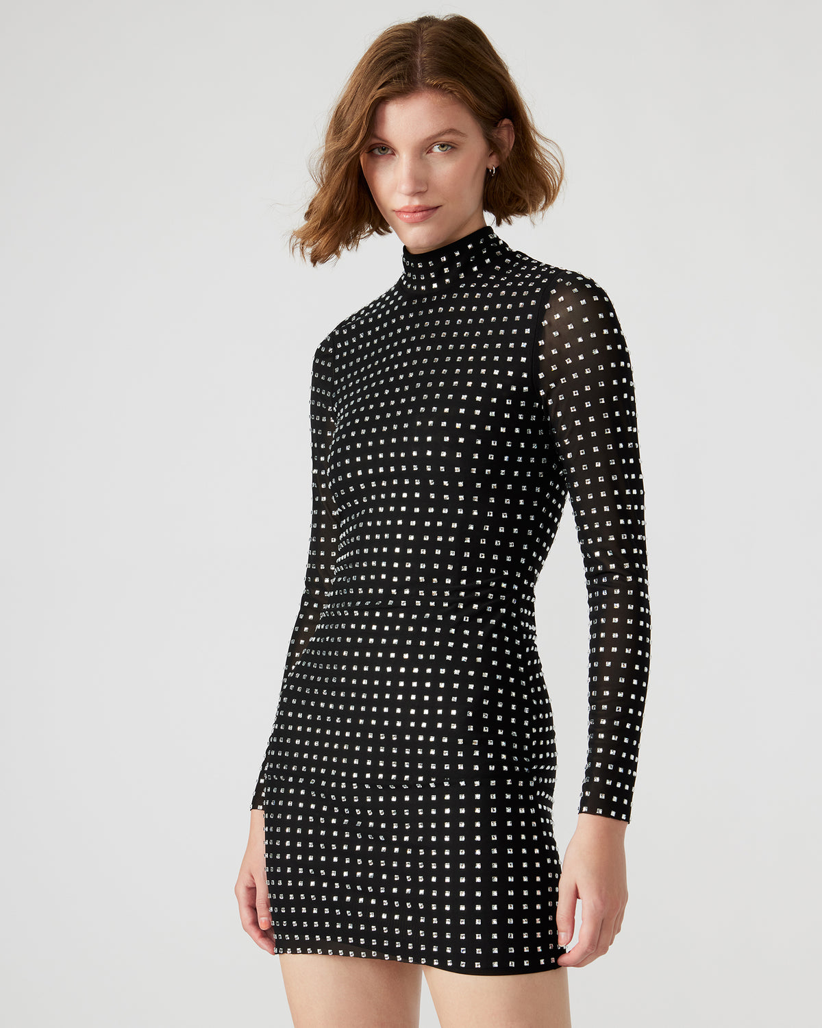 KRISTA Black Women's Long-Sleeved Bodycon Rhinestone Mini Dress | Steve Madden for Sale