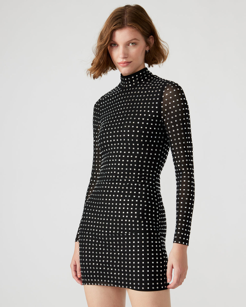KRISTA Black Women's Long-Sleeved Bodycon Rhinestone Mini Dress | Steve Madden for Sale