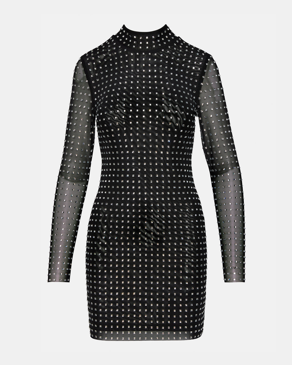 KRISTA Black Women's Long-Sleeved Bodycon Rhinestone Mini Dress | Steve Madden for Sale