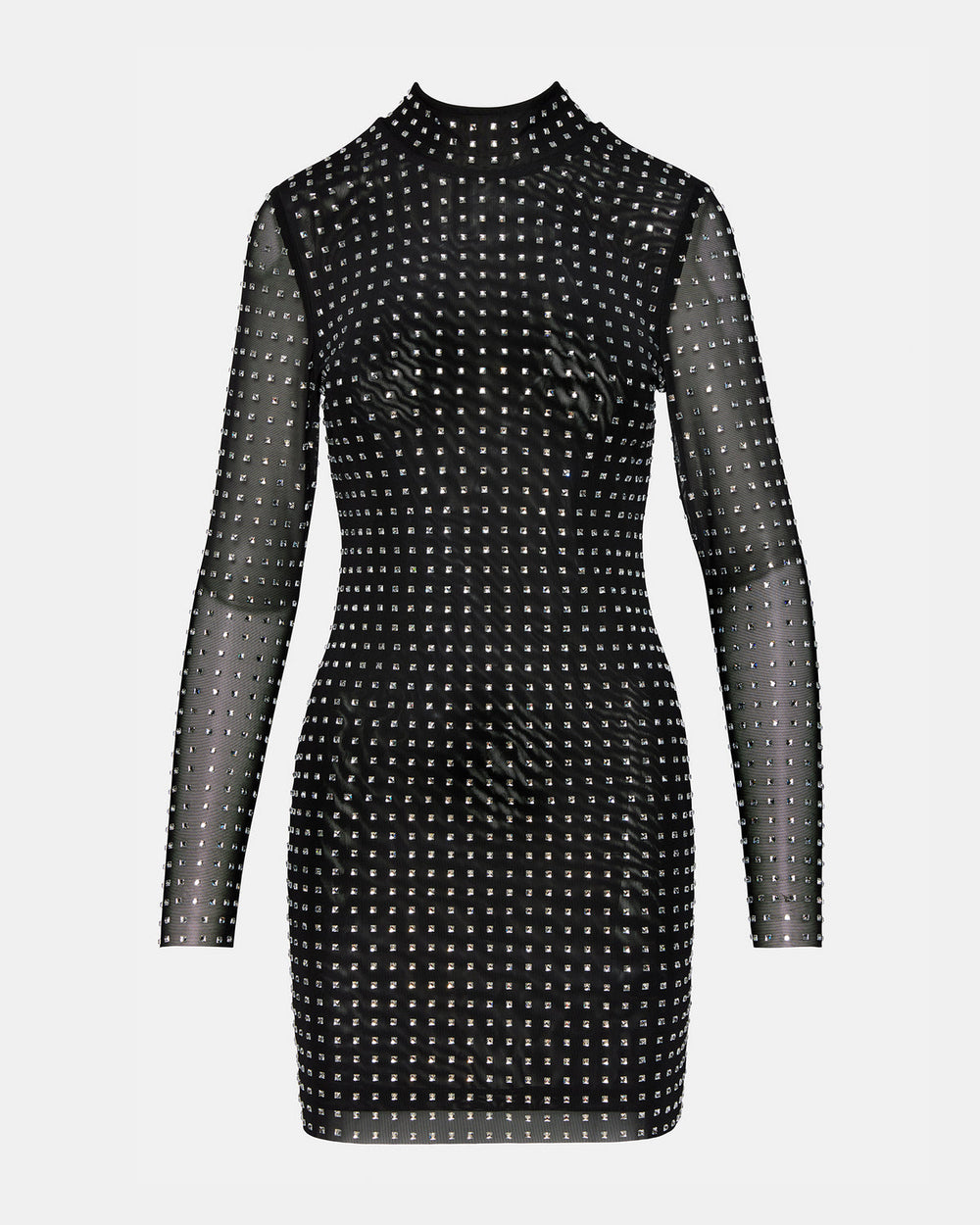 KRISTA Black Women's Long-Sleeved Bodycon Rhinestone Mini Dress | Steve Madden for Sale