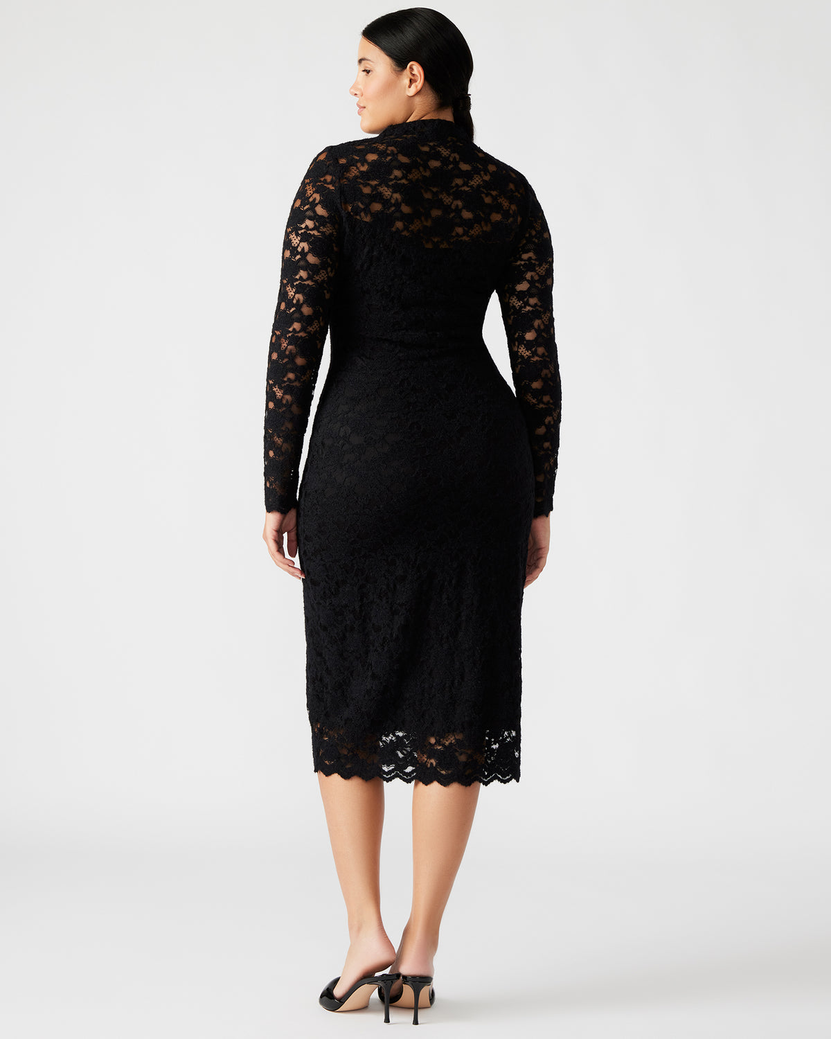 VIVIENNE Black Lace Women's Mock Neck Midi Dress | Steve Madden on Sale