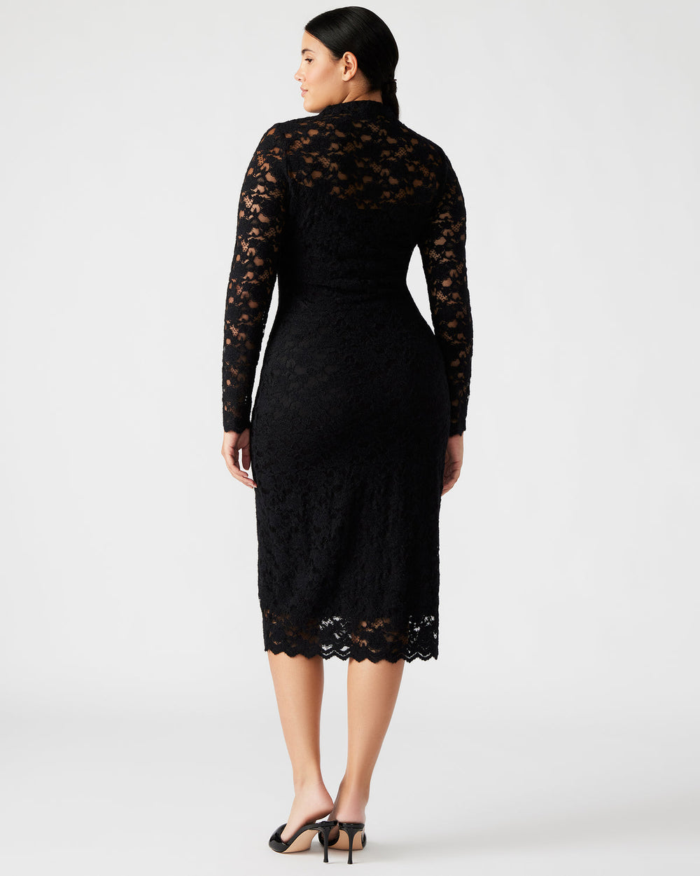 VIVIENNE Black Lace Women's Mock Neck Midi Dress | Steve Madden on Sale
