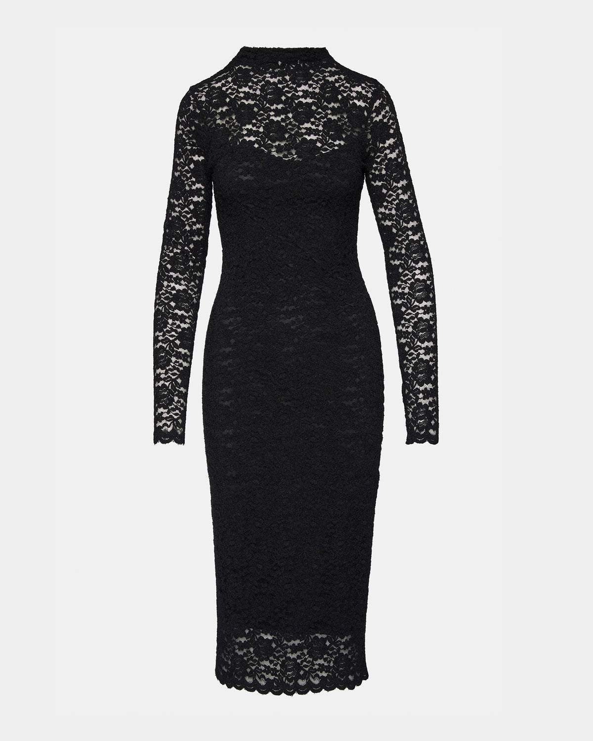 VIVIENNE Black Lace Women's Mock Neck Midi Dress | Steve Madden on Sale