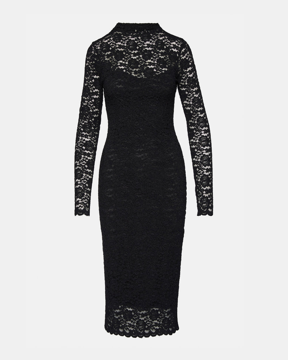 VIVIENNE Black Lace Women's Mock Neck Midi Dress | Steve Madden on Sale
