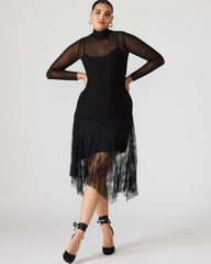 SILAS Black Long-Sleeved Mesh Lace Overylay Flowy Women's Dress | Steve Madden near me