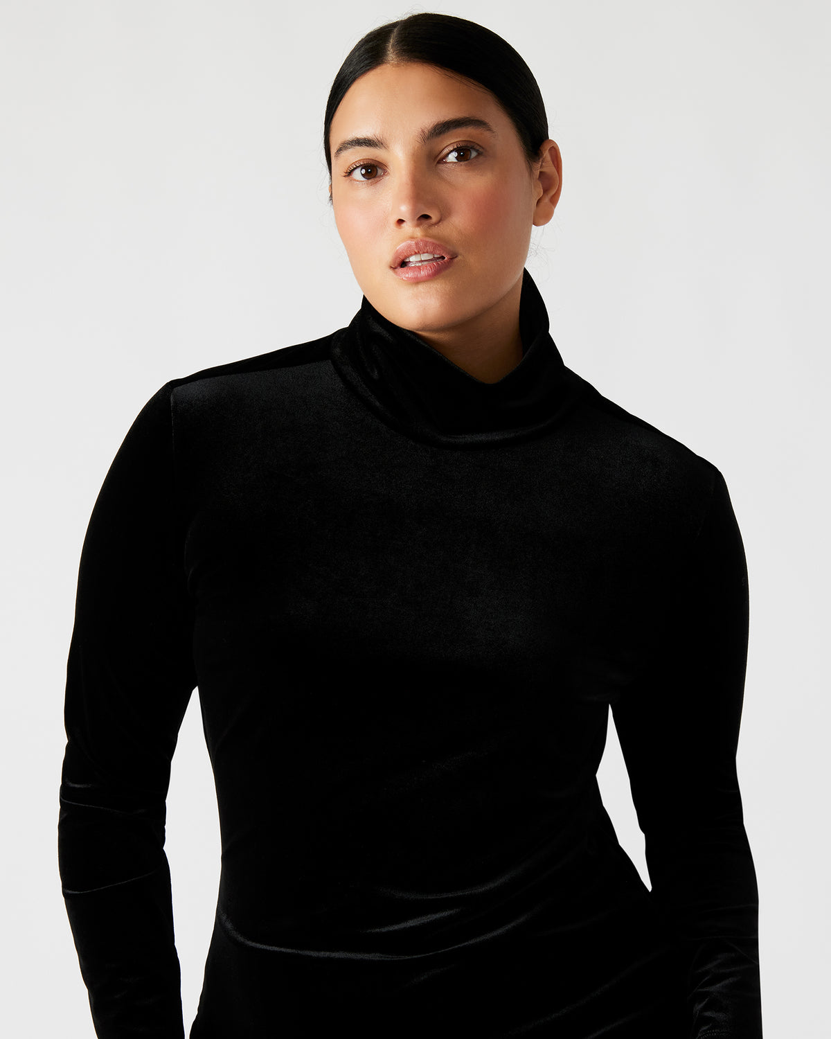 SKYLER Dress Black | Women's Long-Sleeved Turtleneck Velvet Dress | Steve Madden discount