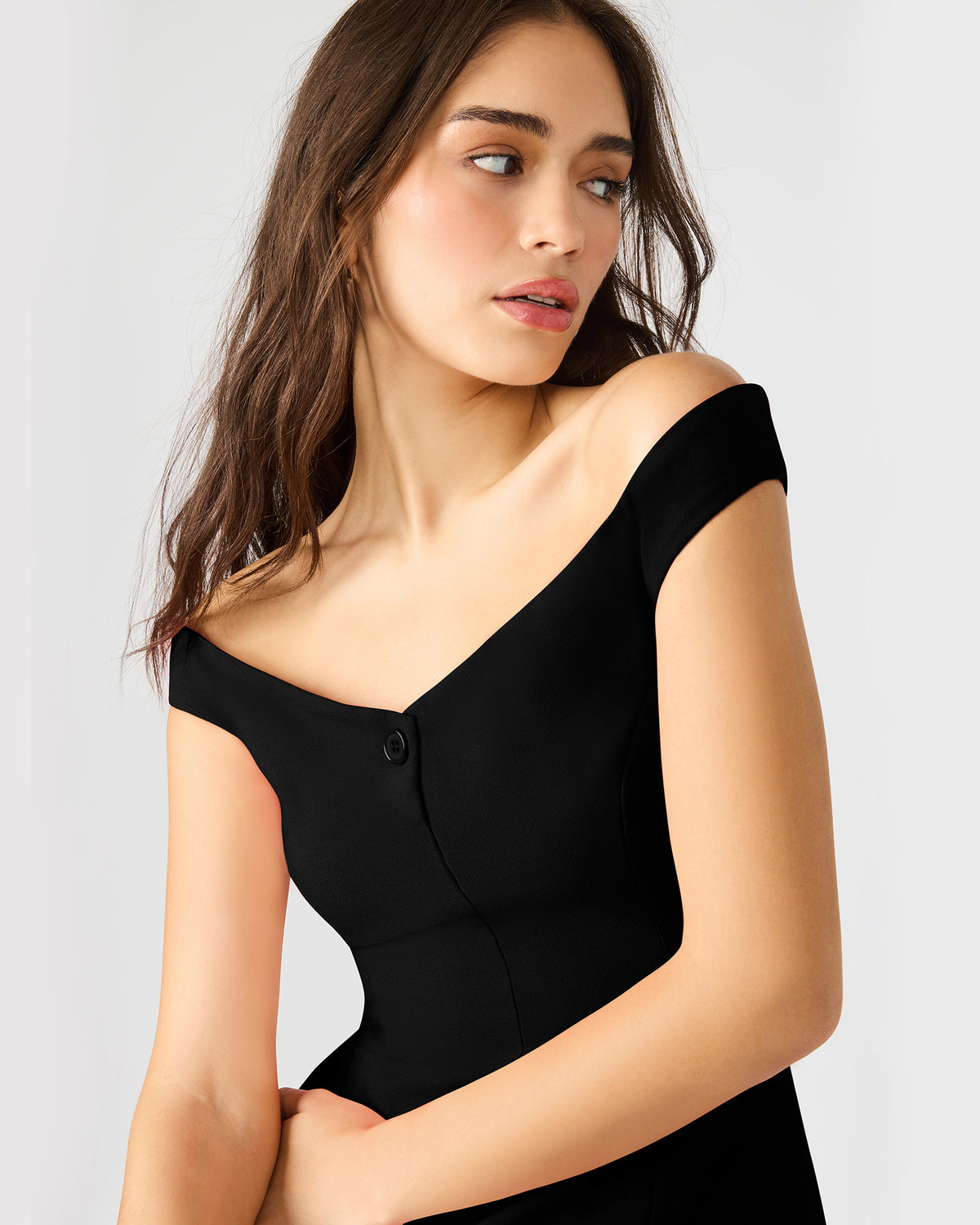 YANA Black Off-The-Shoulder Pleated Women's Dress | Steve Madden online