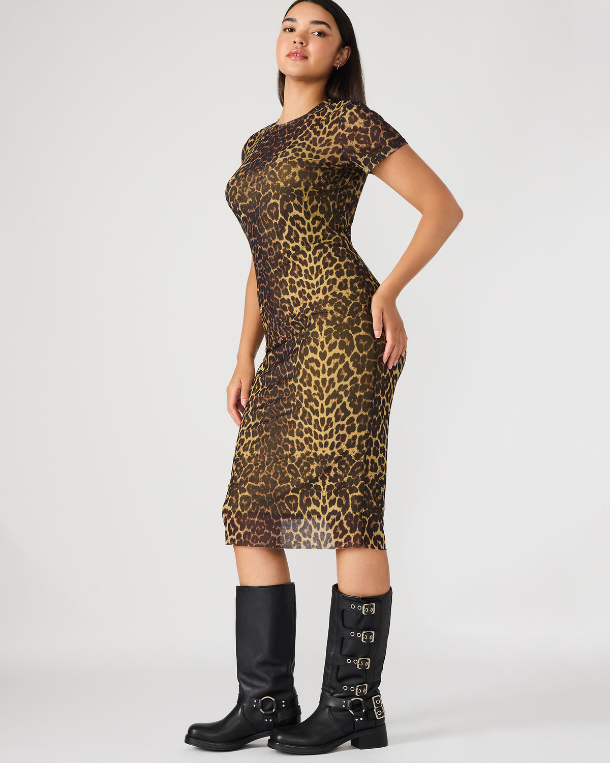 HAILEE Hot Sports Print Mesh Short-Sleeved Bodycon Women's Dress | Steve Madden US