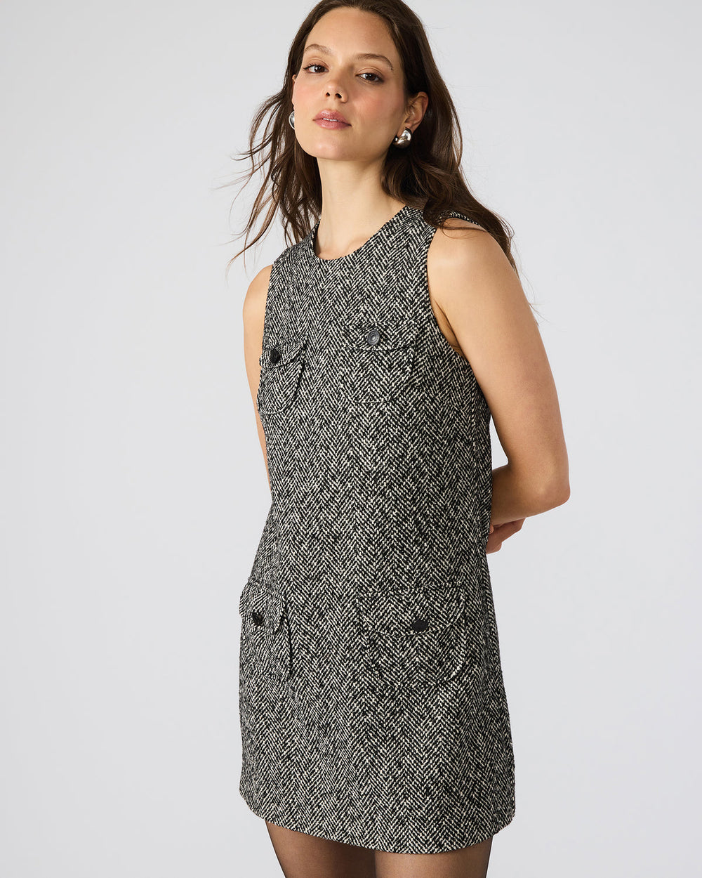 LOUIE Black/White Sleeveless Tweed Mini Women's Dress | Steve Madden outlet