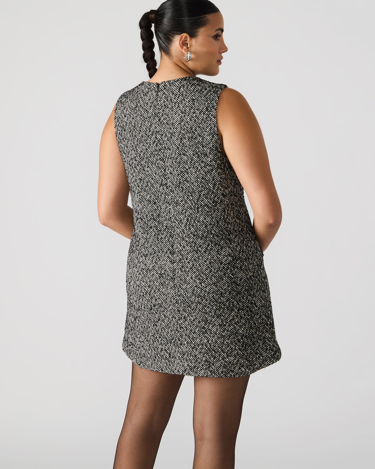 LOUIE Black/White Sleeveless Tweed Mini Women's Dress | Steve Madden outlet