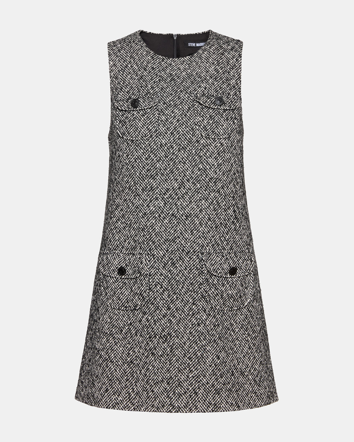 LOUIE Black/White Sleeveless Tweed Mini Women's Dress | Steve Madden outlet