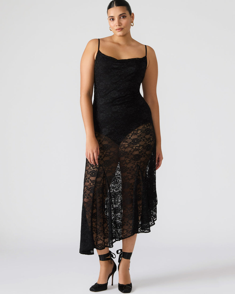 LOUISA Black Flowy Sleeveless Mesh Lace Womens Dress | Steve Madden Sale
