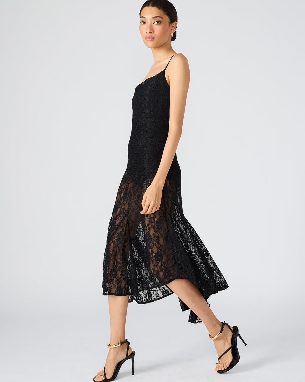 LOUISA Black Flowy Sleeveless Mesh Lace Womens Dress | Steve Madden Sale