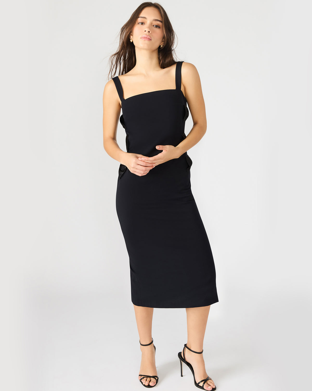 RENE Black Form-Fitting Bow Women's Midi Dress | Steve Madden for Sale