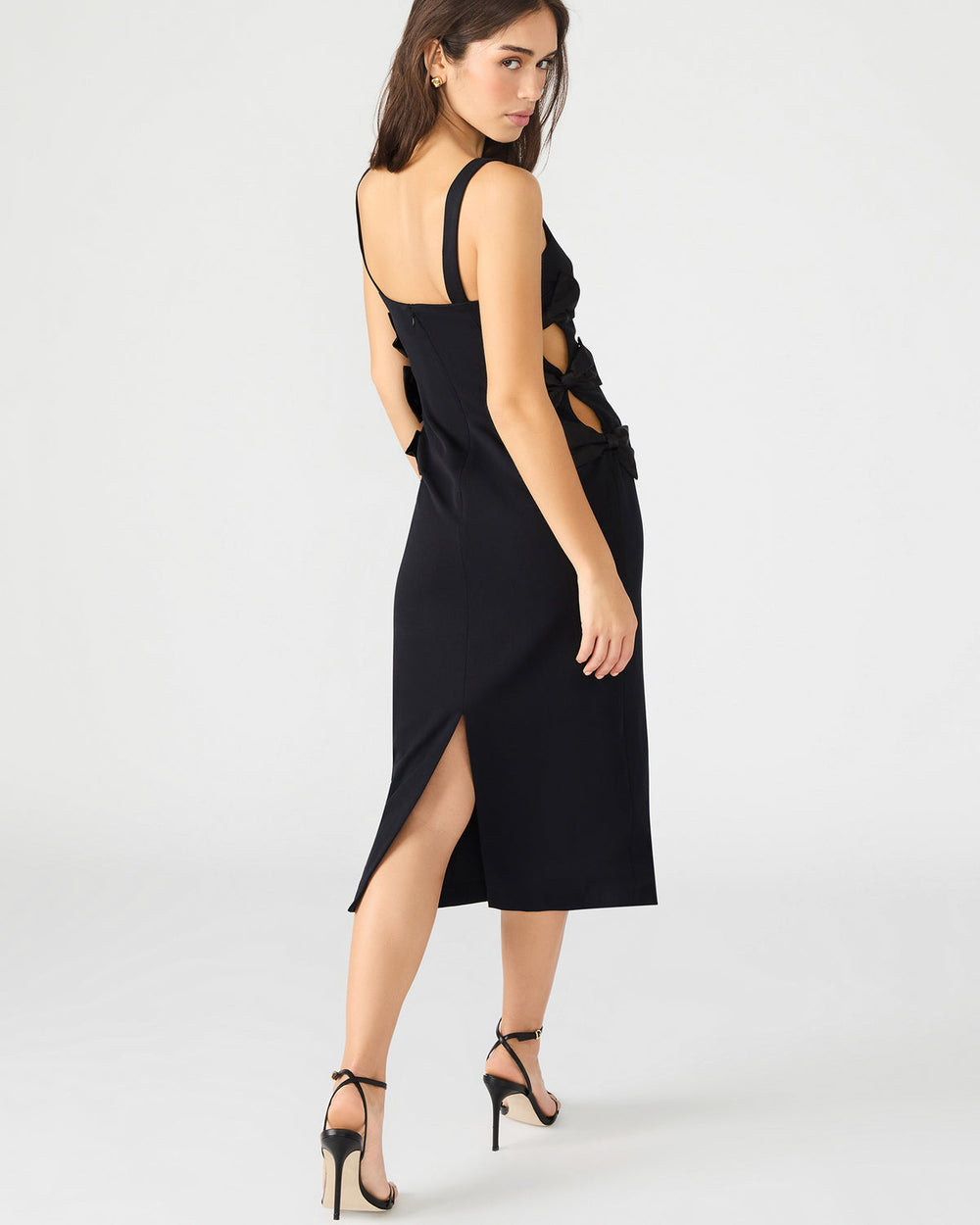 RENE Black Form-Fitting Bow Women's Midi Dress | Steve Madden for Sale