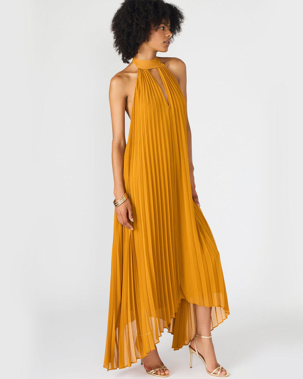 MARAYA Tuscan Gold Flowy Halter Women's Maxi Dress | Steve Madden on Sale