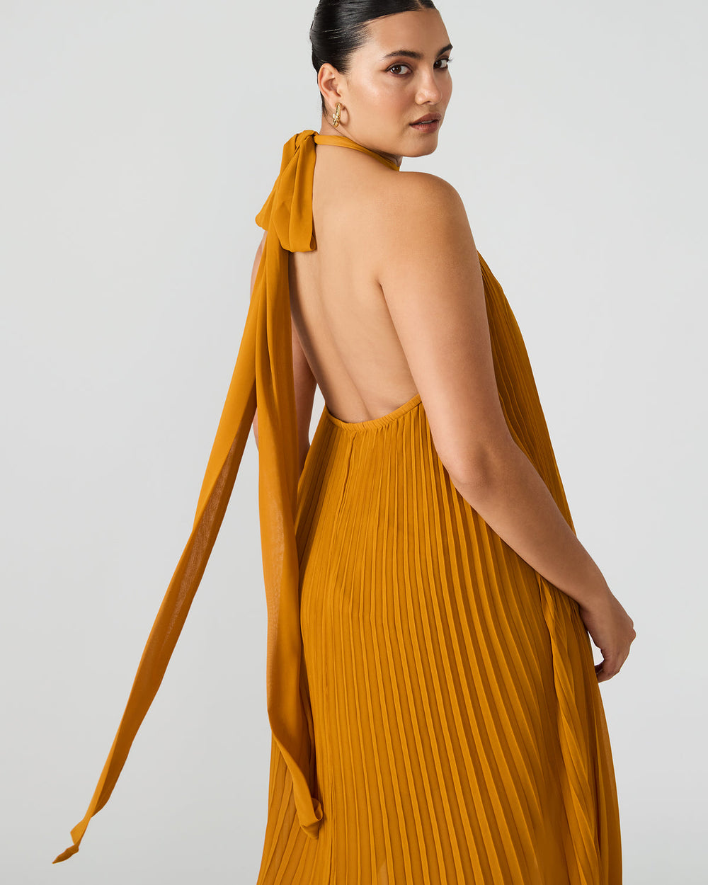 MARAYA Tuscan Gold Flowy Halter Women's Maxi Dress | Steve Madden on Sale