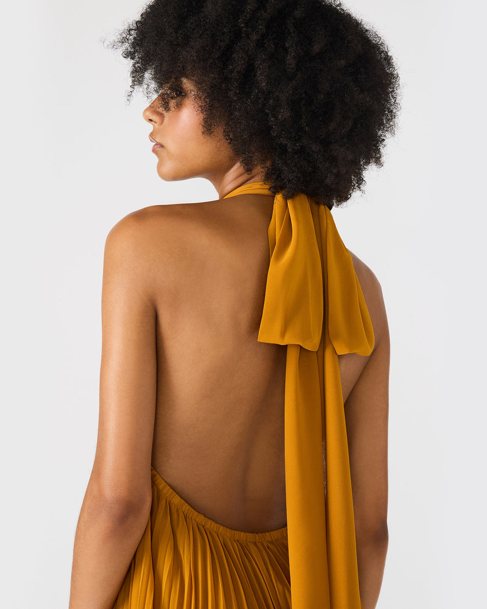 MARAYA Tuscan Gold Flowy Halter Women's Maxi Dress | Steve Madden on Sale