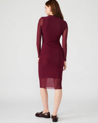 HAILEE Wine Long-Sleeved Mesh Pull-On Mock Neck Midi Women's Dress | Steve Madden discount