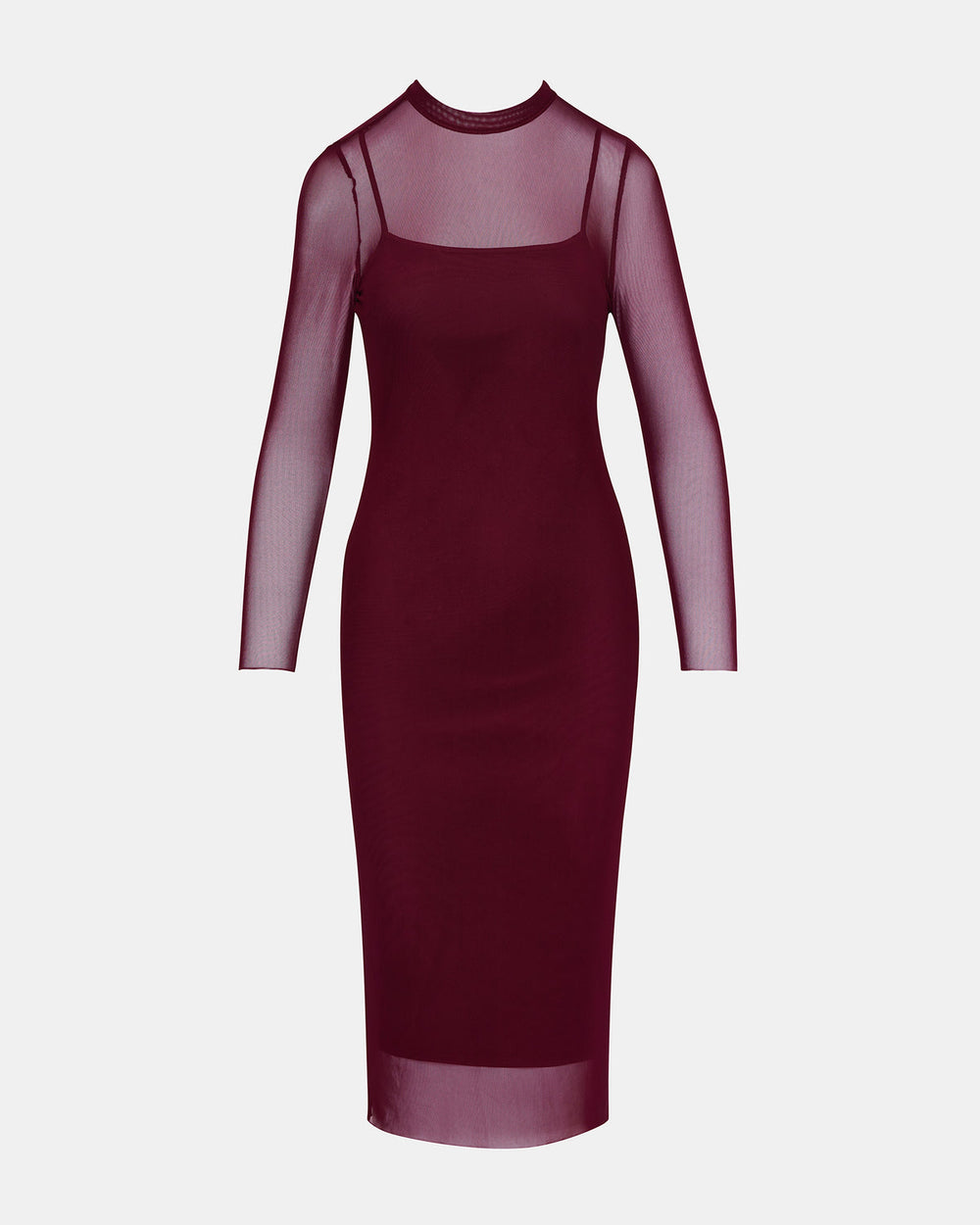 HAILEE Wine Long-Sleeved Mesh Pull-On Mock Neck Midi Women's Dress | Steve Madden discount