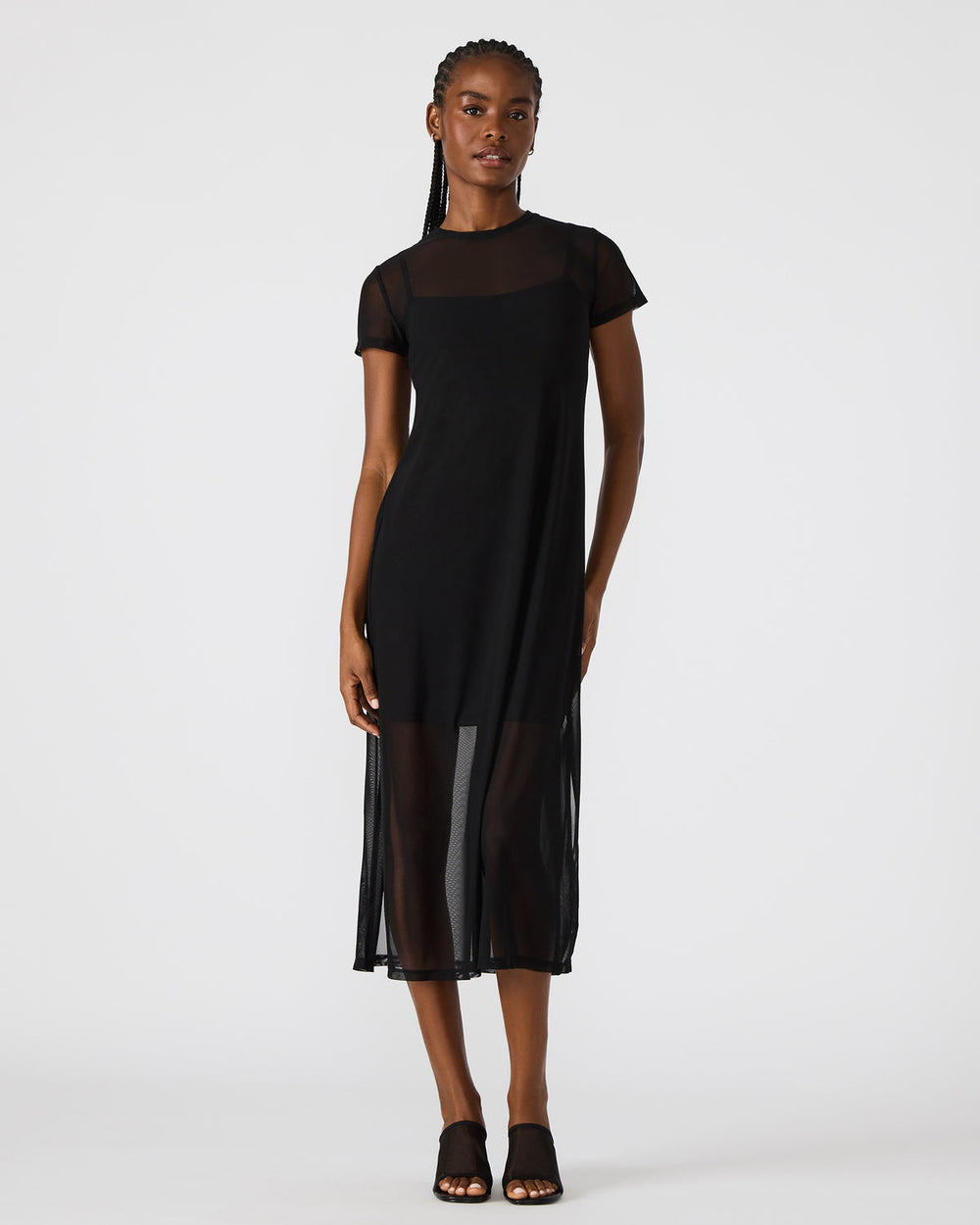 NOLA Black Short-Sleeved Mesh Sheer Women's Dress | Steve Madden online