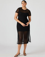 NOLA Black Short-Sleeved Mesh Sheer Women's Dress | Steve Madden online