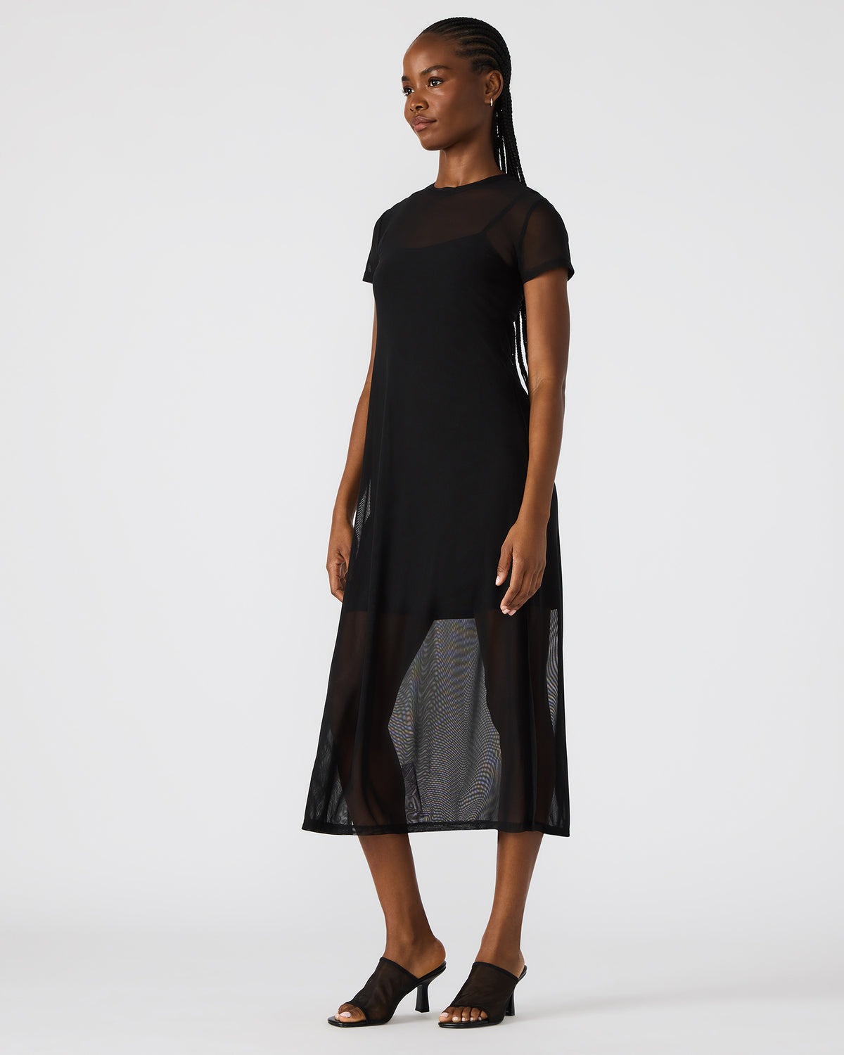 NOLA Black Short-Sleeved Mesh Sheer Women's Dress | Steve Madden online