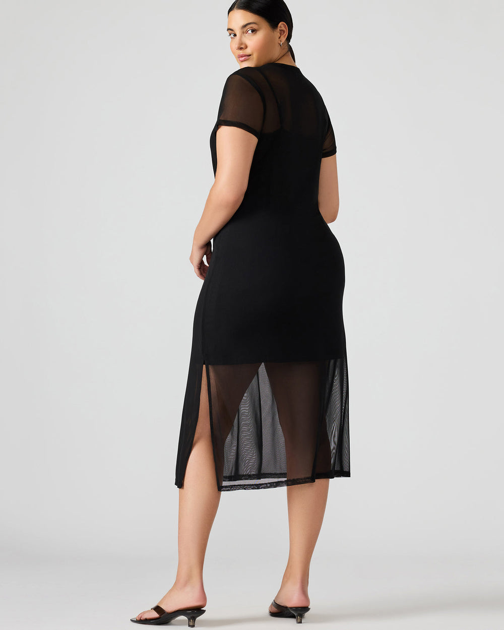 NOLA Black Short-Sleeved Mesh Sheer Women's Dress | Steve Madden online
