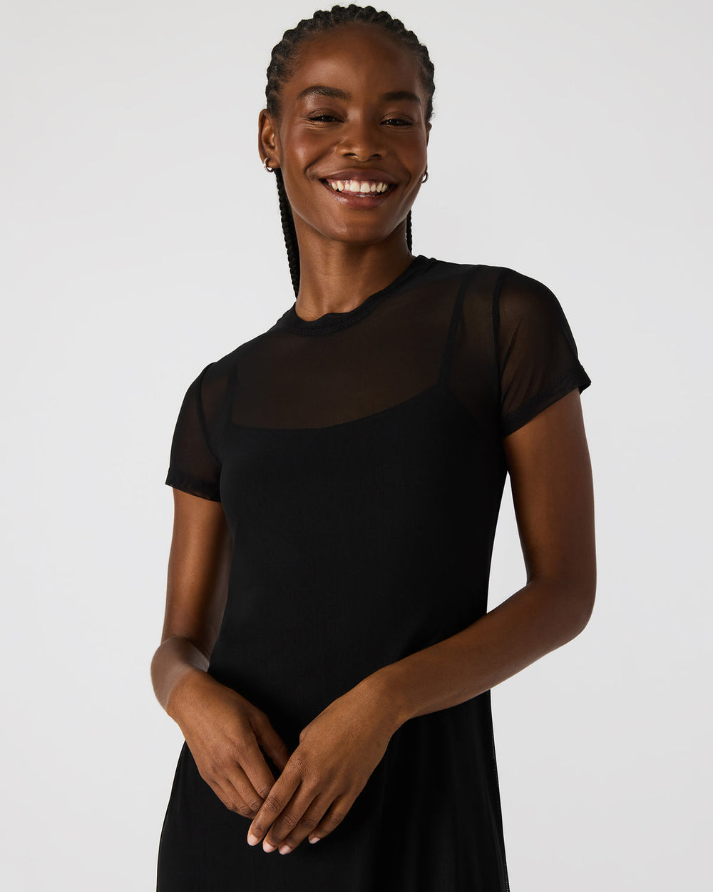NOLA Black Short-Sleeved Mesh Sheer Women's Dress | Steve Madden online