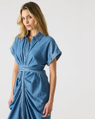 TORI Denim Button Up Collared Midi Dress | Steve Madden US