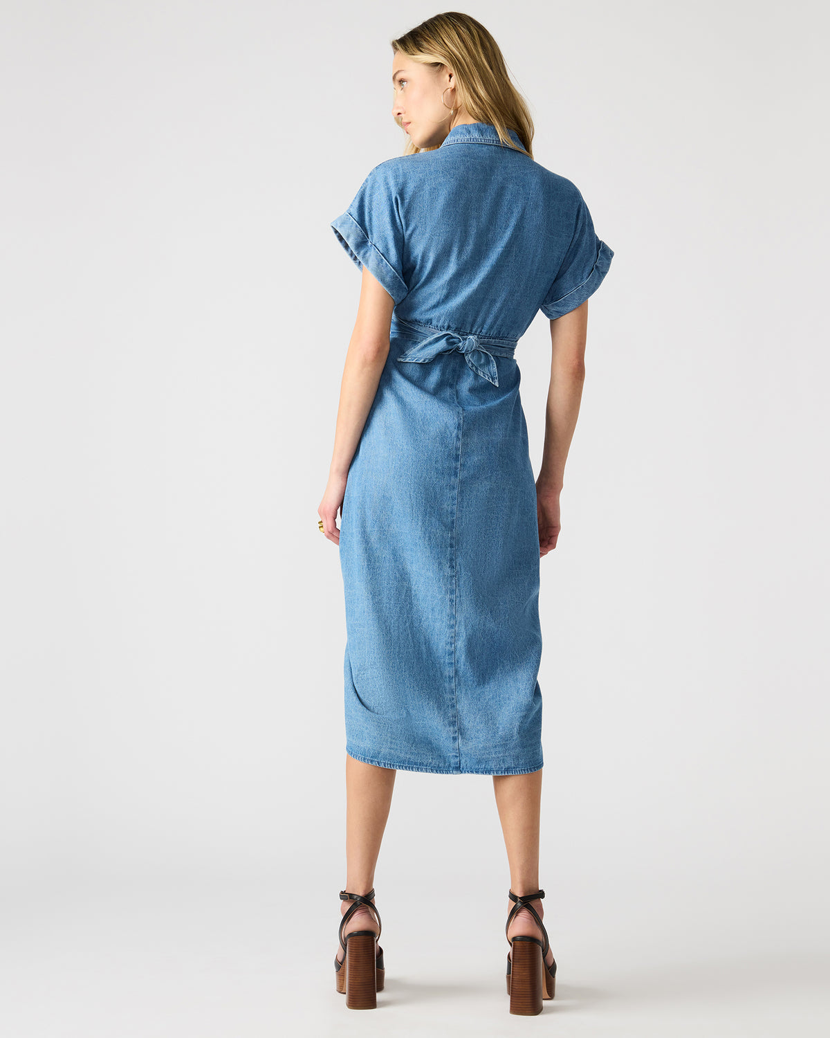 TORI Denim Button Up Collared Midi Dress | Steve Madden US