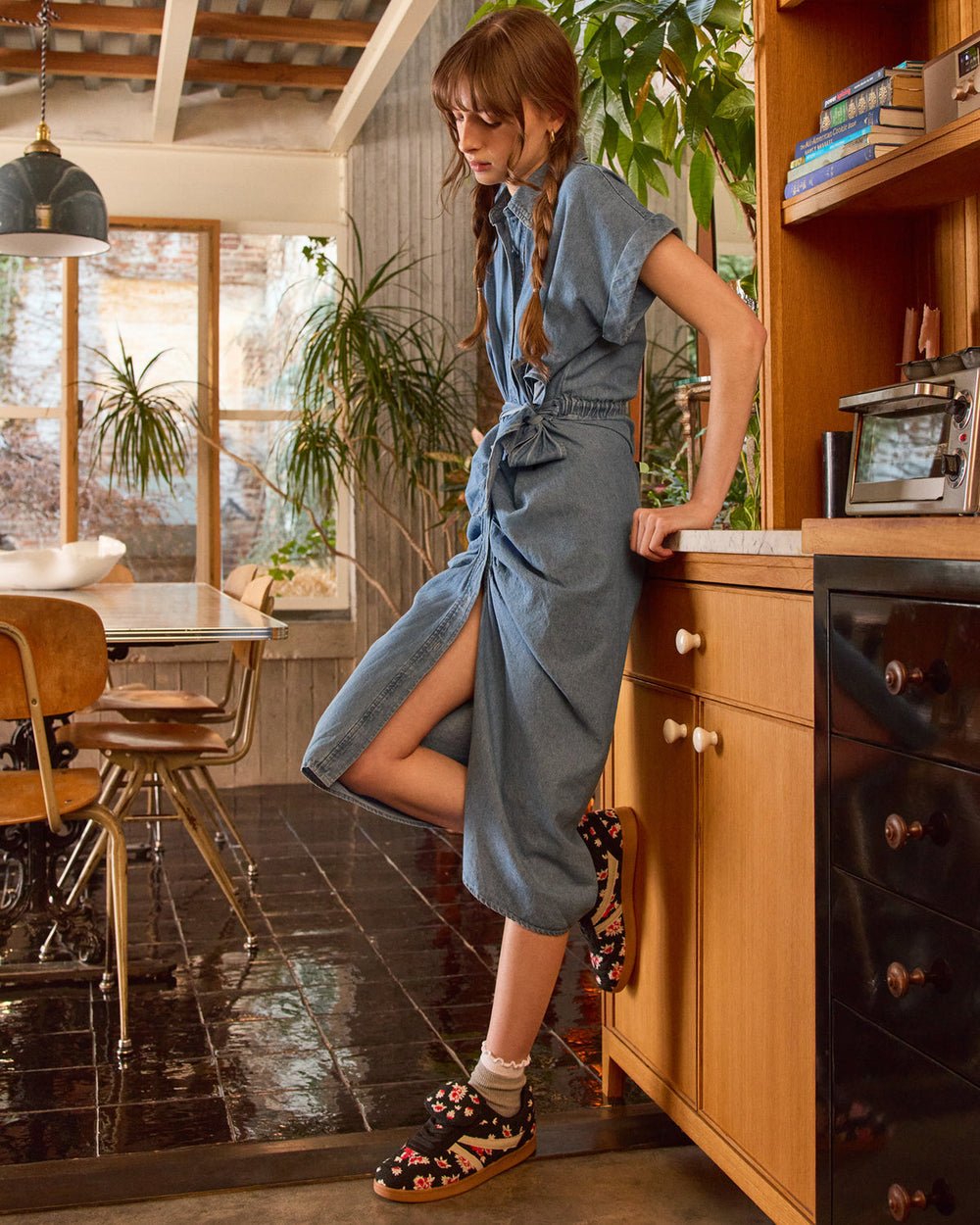 TORI Denim Button Up Collared Midi Dress | Steve Madden US
