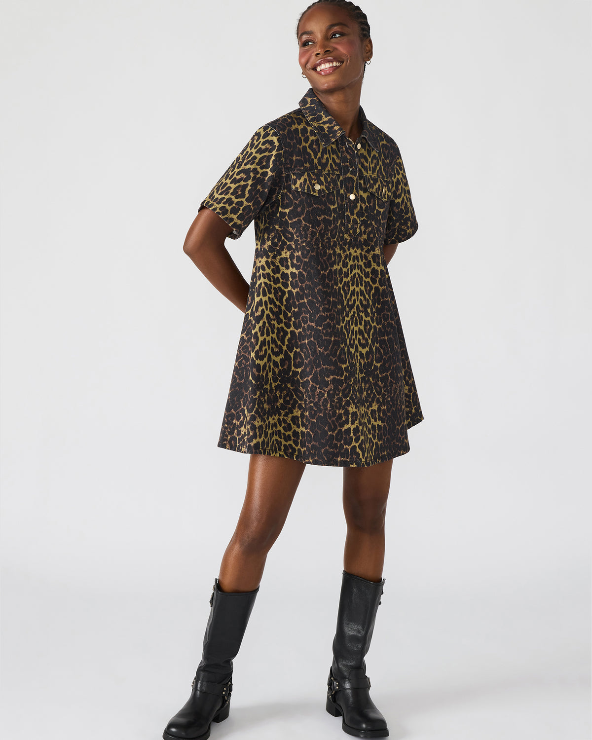 FREDDY Hot Spots Print Short-Sleeved Denim Button-Up Mini Women's Dress | Steve Madden outlet