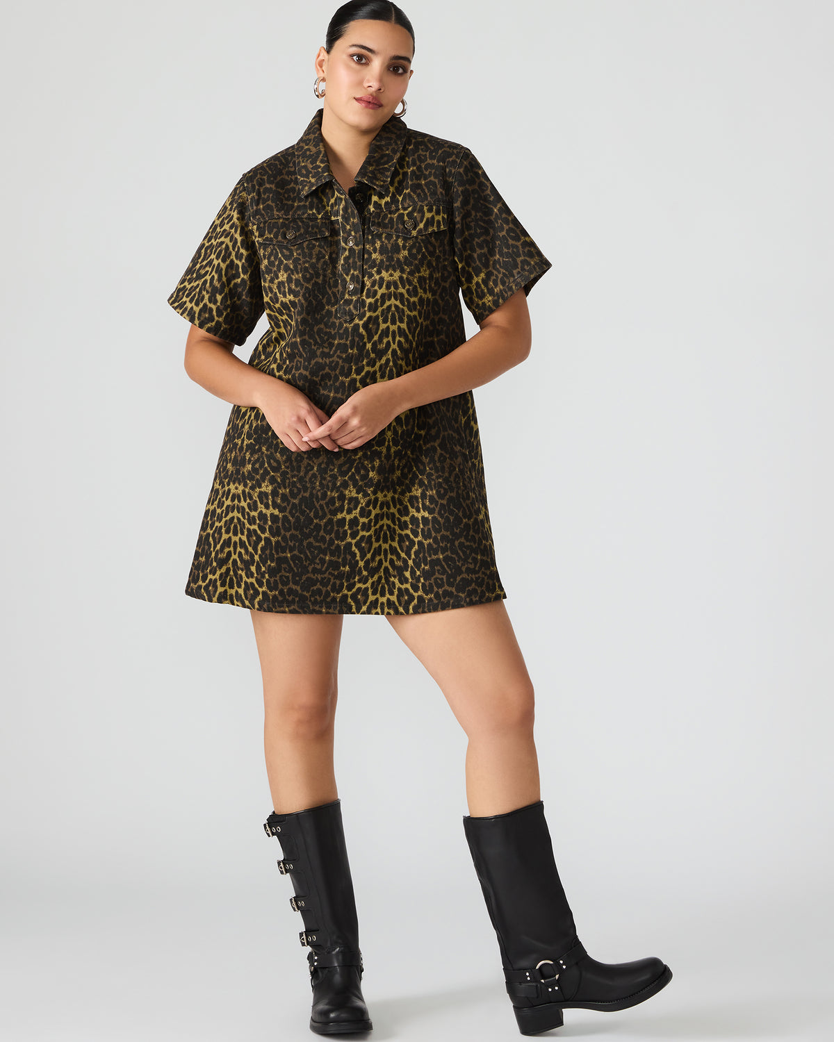 FREDDY Hot Spots Print Short-Sleeved Denim Button-Up Mini Women's Dress | Steve Madden outlet