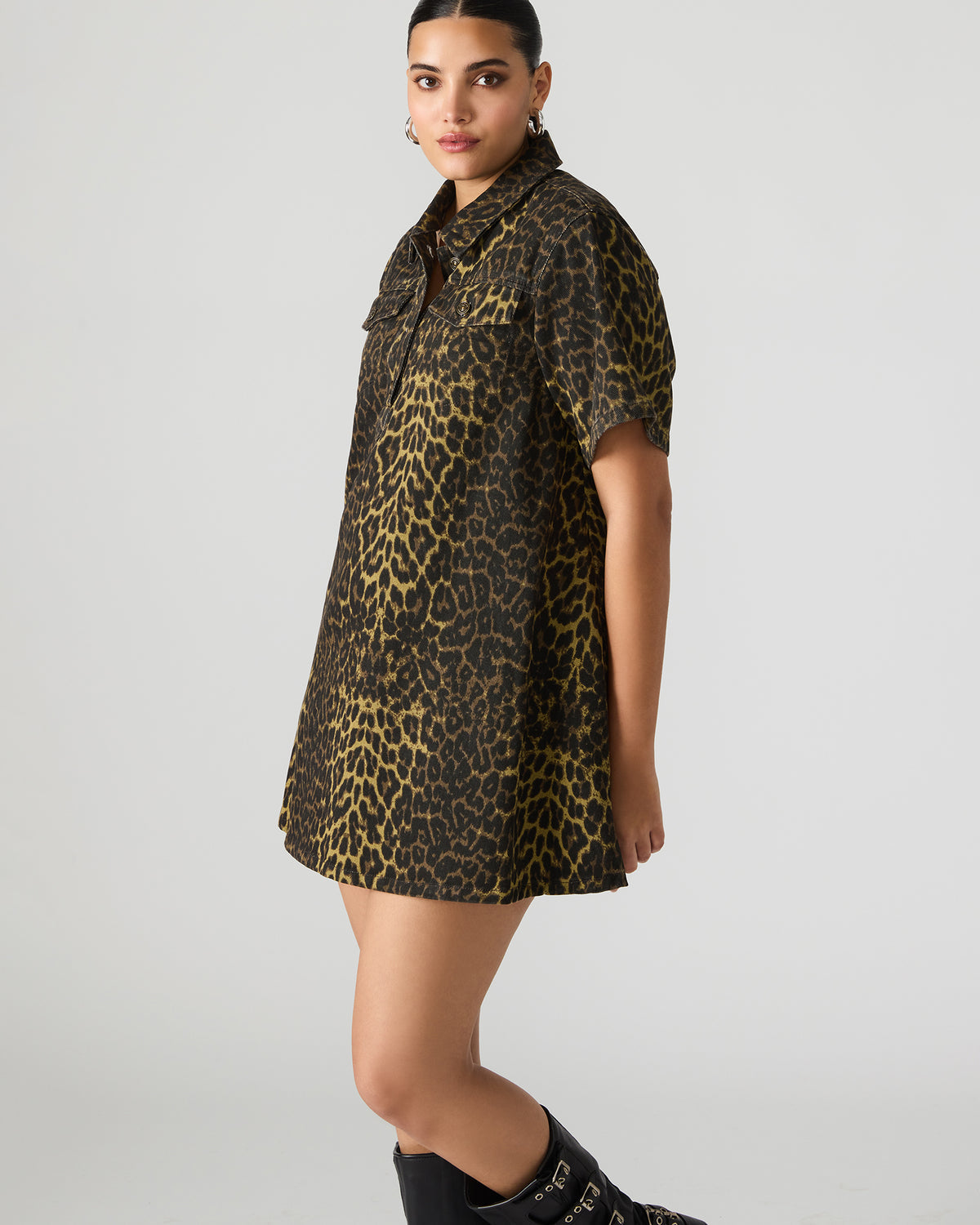 FREDDY Hot Spots Print Short-Sleeved Denim Button-Up Mini Women's Dress | Steve Madden outlet