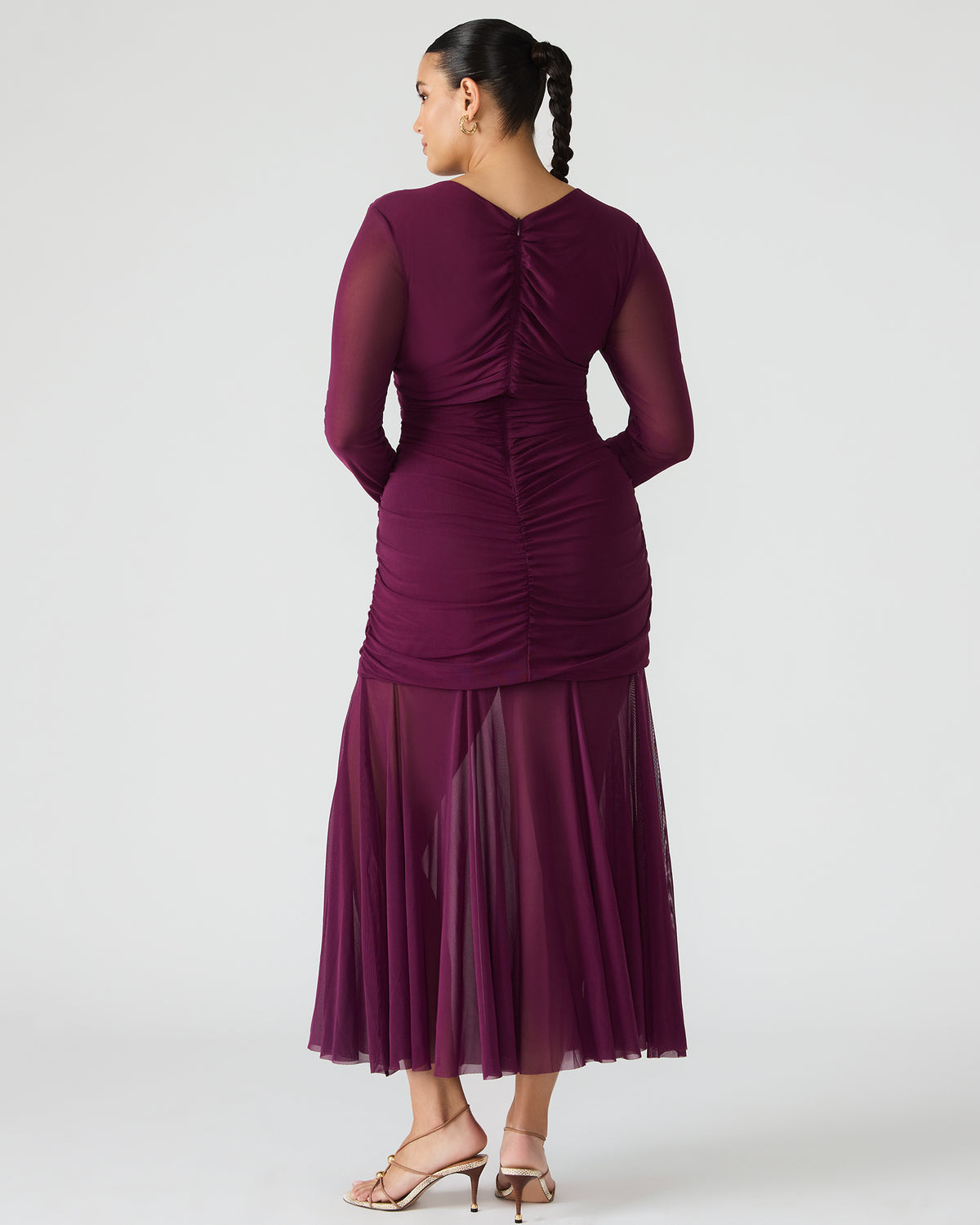 KIARA Beet Long-Sleeved Maxi Mesh Flowy Women's Dress | Steve Madden Sale