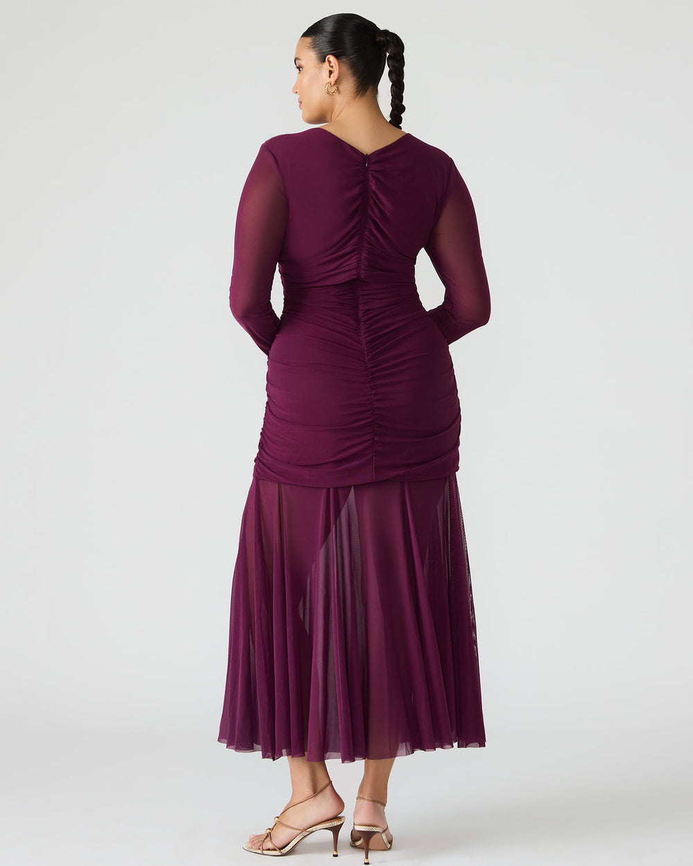 KIARA Beet Long-Sleeved Maxi Mesh Flowy Women's Dress | Steve Madden Sale