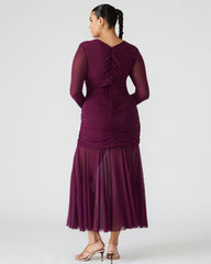 KIARA Beet Long-Sleeved Maxi Mesh Flowy Women's Dress | Steve Madden Sale