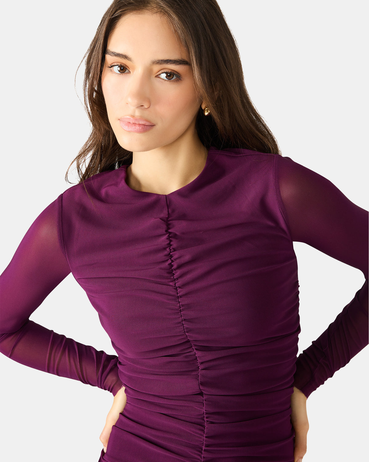 KIARA Beet Long-Sleeved Maxi Mesh Flowy Women's Dress | Steve Madden Sale