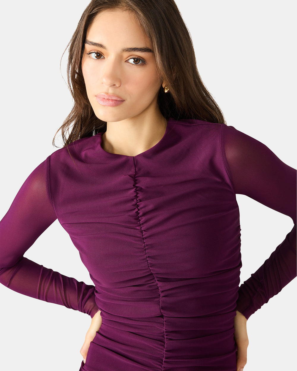 KIARA Beet Long-Sleeved Maxi Mesh Flowy Women's Dress | Steve Madden Sale
