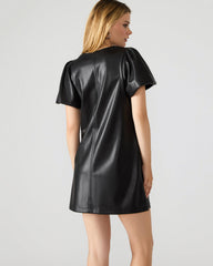 TILLY Black Short-Sleeved Faux Leather Women's Dress | Steve Madden for Sale